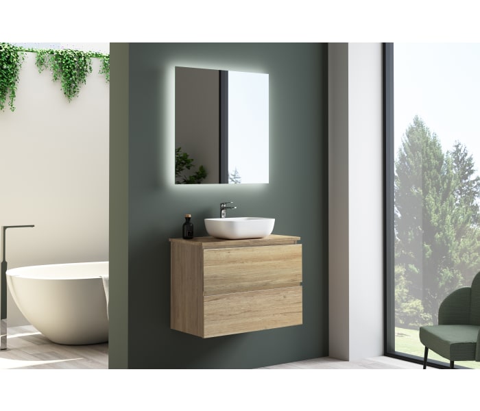 Mueble de baño fondo reducido 39 cm con encimera de madera Bruntec Roma Principal 1