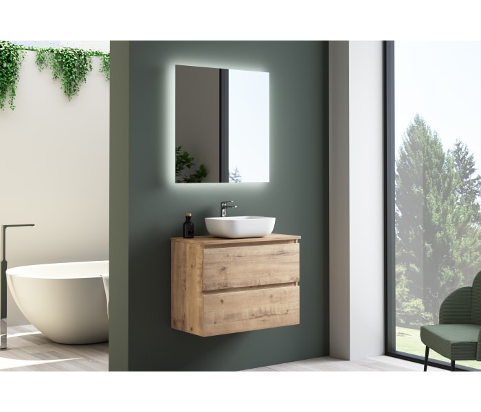 Mueble de baño fondo reducido 39 cm con encimera de madera Bruntec Roma Principal 3