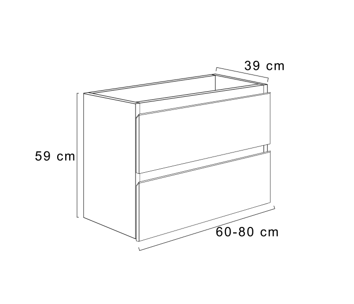 Mueble de baño fondo reducido 39 cm con encimera de madera Bruntec Roma Croquis 5