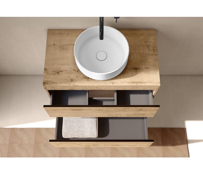 Mueble de baño fondo reducido 39 cm con encimera de madera Bruntec Roma Detalle 9