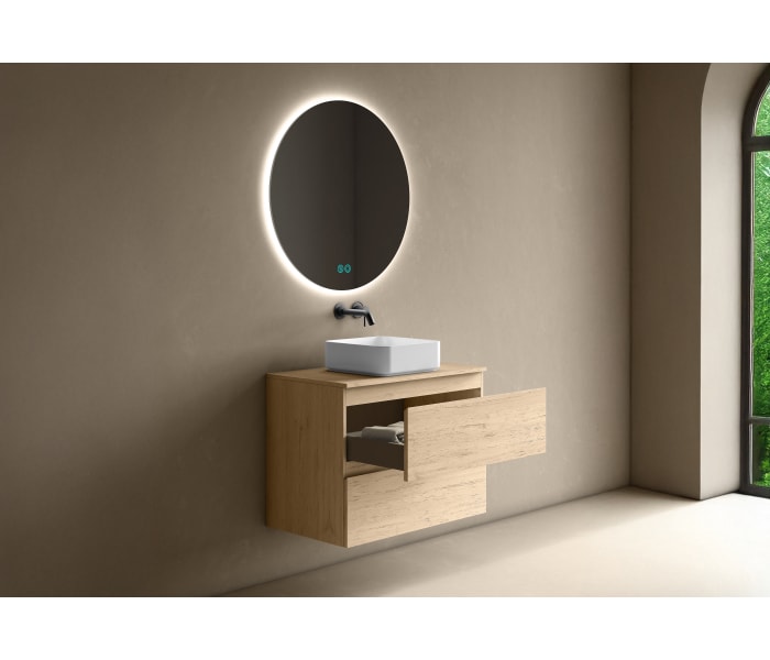 Mueble de baño fondo reducido 39 cm con encimera de madera Bruntec Roma Detalle 7