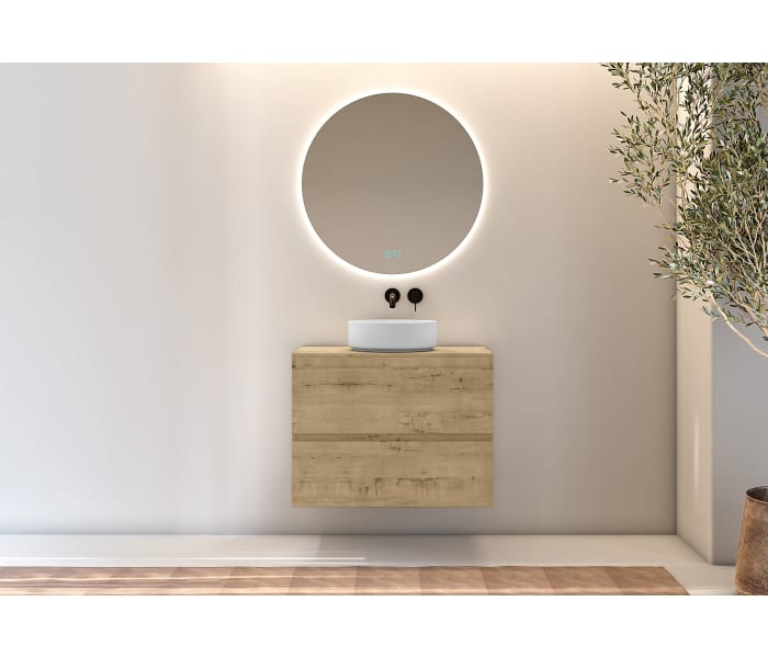 Mueble de baño fondo reducido 39 cm con encimera de madera Bruntec Roma Principal 1