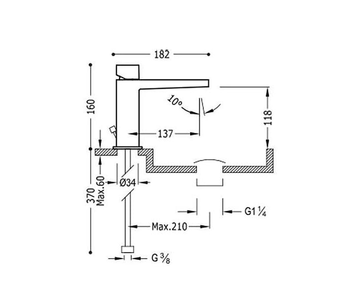 Grifo de lavabo Tres Slim Exclusive Croquis 1