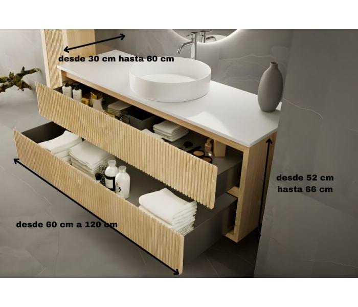 Mueble de baño madera maciza con encimera solid surface Bruntec Alpes 19 Croquis 4