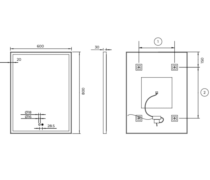 Espejo de baño con luz LED Ledimex Suiza Croquis 9