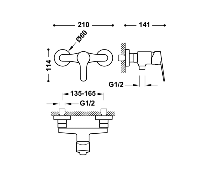 Grifo de ducha Tres Base Croquis 2