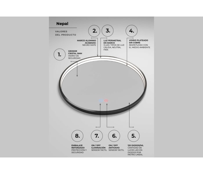 Espejo de baño con luz LED Ledimex Nepal Detalle 4