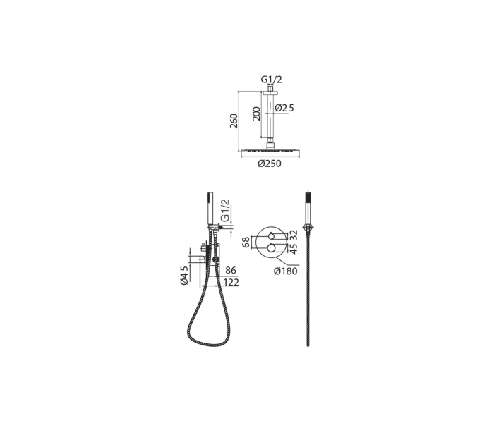 Conjunto de ducha empotrado de Imex Génova Croquis 5