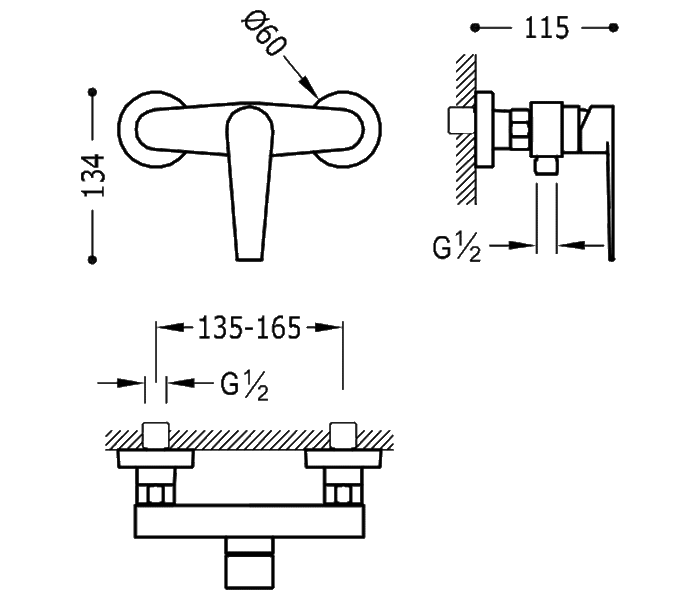 Grifo de ducha Tres Class Croquis 1