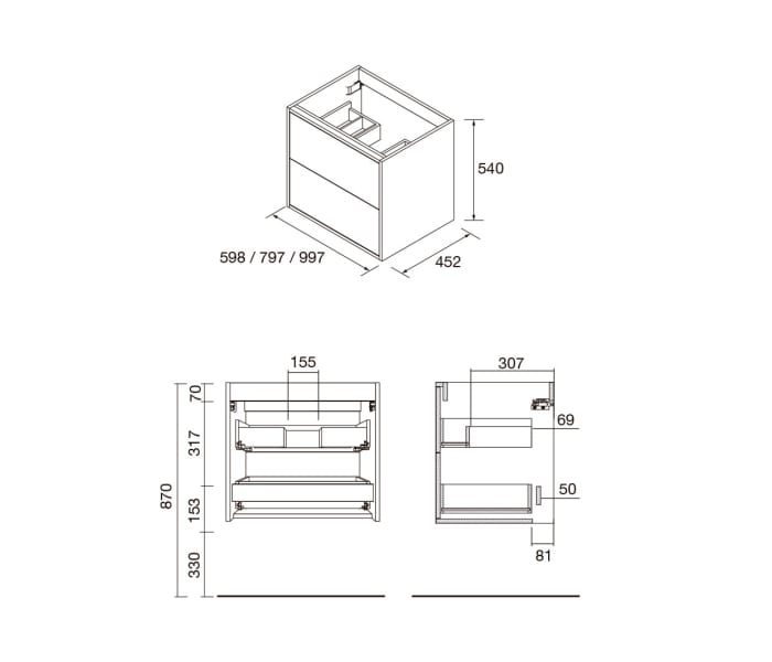 Conjunto mueble de baño con encimera de madera Salgar Optimus Croquis 11