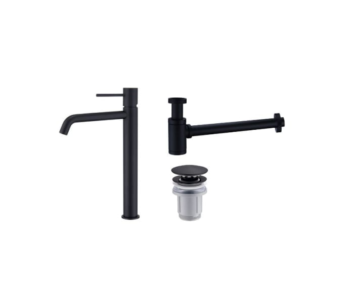 Pack Grifo de lavabo caño alto Imex Monza + Válvula click-clack + Sifón visto redondo Principal 1