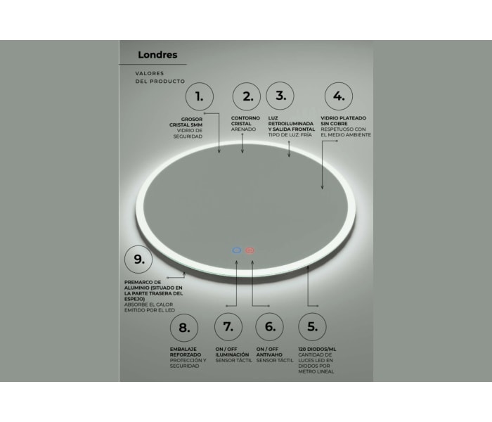 Espejo de baño con luz LED Ledimex Londres Detalle 7