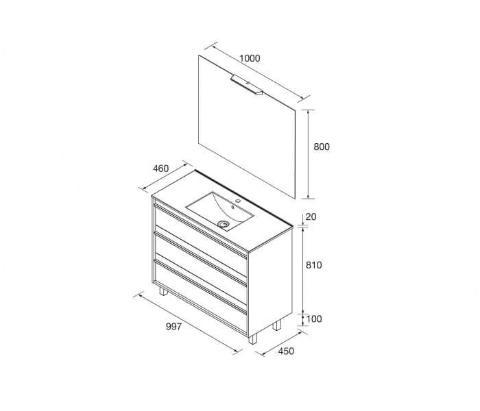 Conjunto mueble de baño Salgar Attila Croquis 10