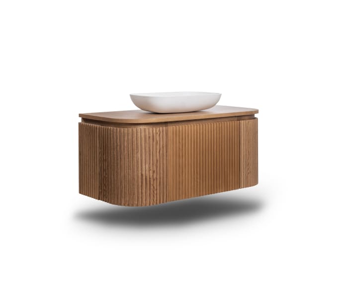 Mueble de baño 100 cm de madera maciza de fresno con encimera de madera Bruntec Neo Curve Principal 1