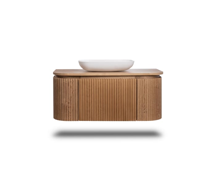 Mueble de baño 100 cm de madera maciza de fresno con encimera de madera Bruntec Neo Curve Detalle 4