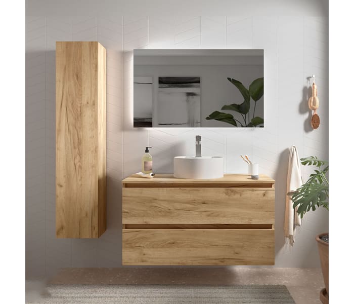 Conjunto mueble de baño con lavabo sobre encimera Salgar Bequia nórdico Ambiente 13