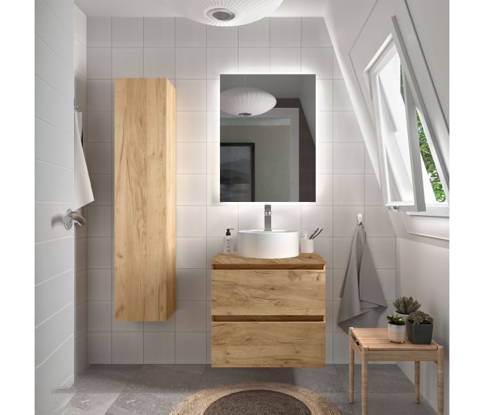 Conjunto mueble de baño con lavabo sobre encimera Salgar Bequia nórdico Ambiente 12
