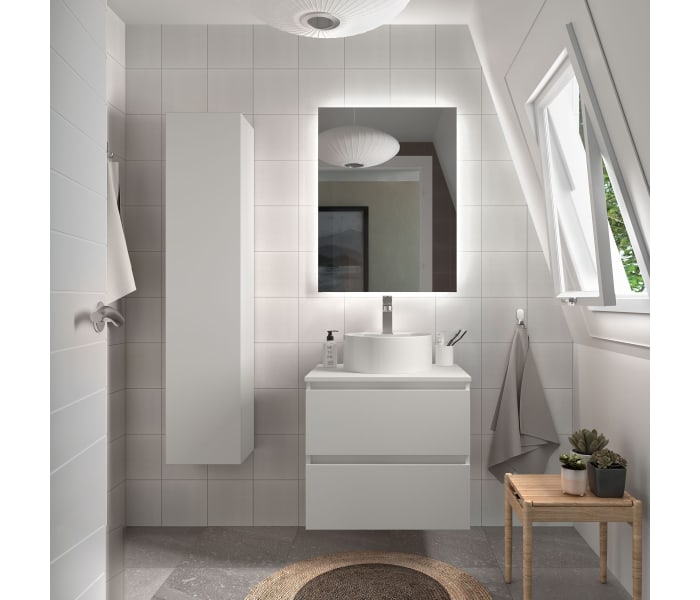 Conjunto mueble de baño con lavabo sobre encimera Salgar Bequia nórdico Ambiente 8