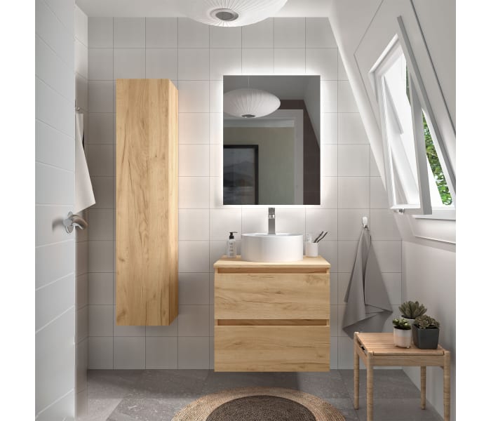 Conjunto mueble de baño con lavabo sobre encimera Salgar Bequia nórdico Ambiente 7