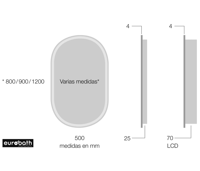 Espejo de baño con luz LED Eurobath, Luzón Croquis 6