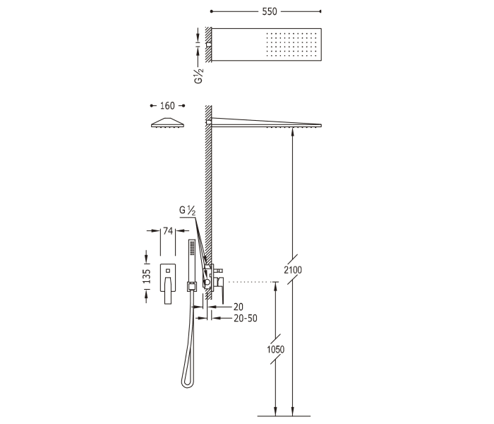 Conjunto de ducha empotrado Slim Exclusive Croquis 1
