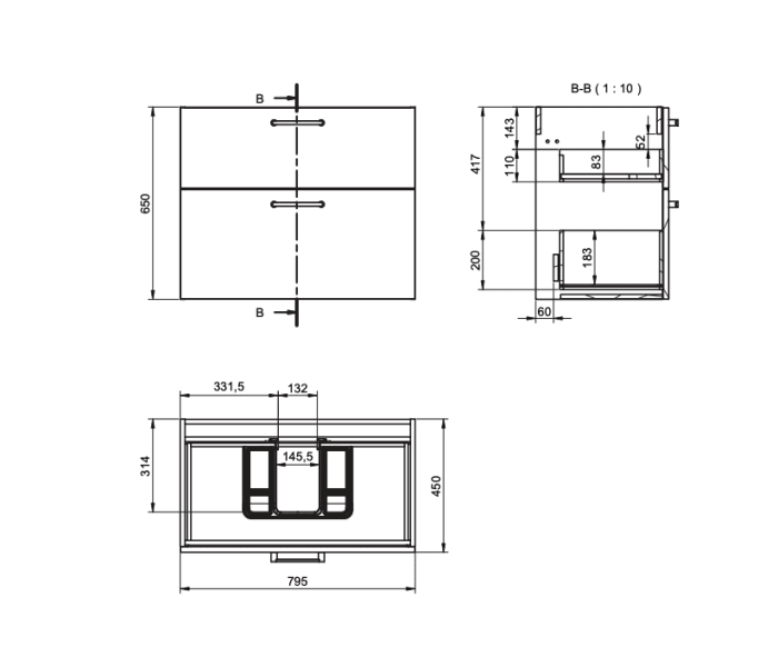 Conjunto mueble de baño con banquillo VisoBath Verso Croquis 12