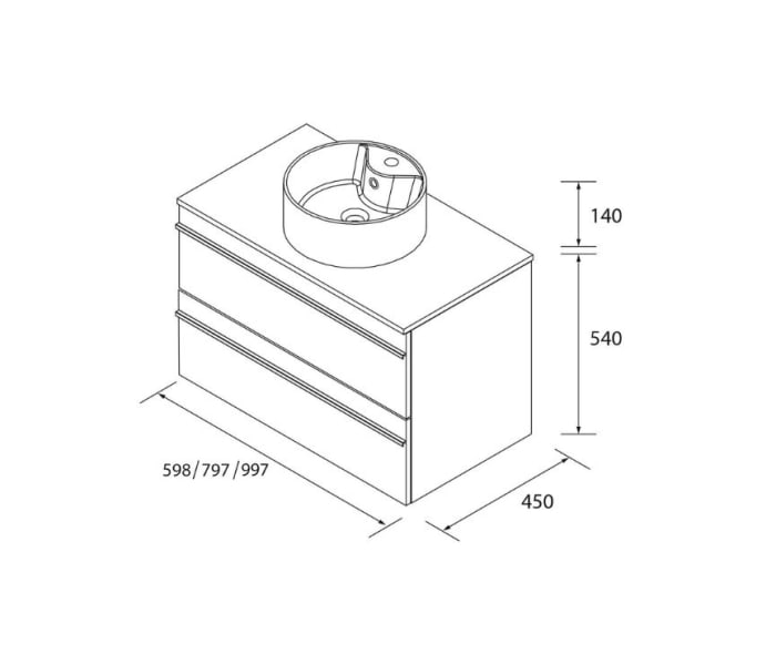 Conjunto mueble de baño con lavabo sobre encimera Salgar Born Croquis 8