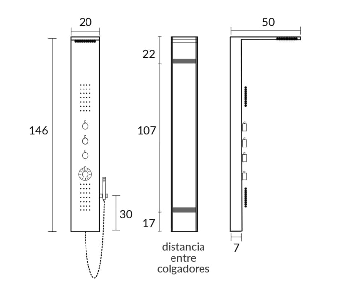 Columnas de ducha Sagobar Amanzi Croquis 1