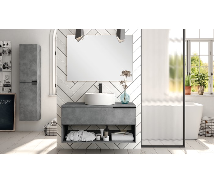 Mueble baño con espejo Cemento 