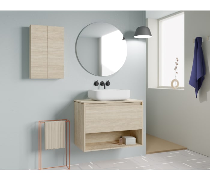 Mueble de baño lavabo sobre encimera - blanco brillo Niwa top Amizuva