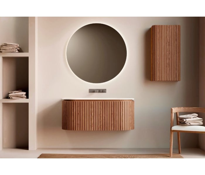 Conjunto mueble de baño 100cm de madera maciza de fresno con lavabo Solid Surface Bruntec Neo Curve Principal 0