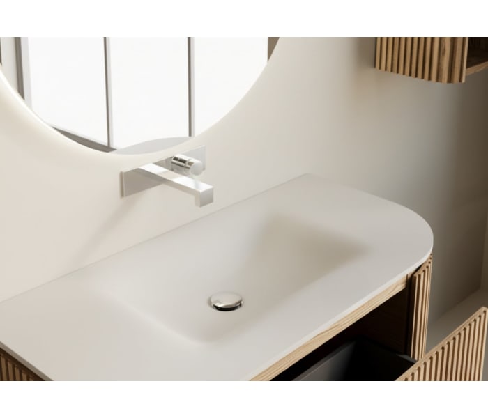 Conjunto mueble de baño madera maciza de fresno con lavabo Solid Surface Bruntec Neo Curve Detalle 3