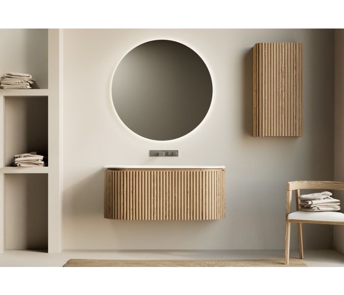 Conjunto mueble de baño madera maciza de fresno con lavabo Solid Surface Bruntec Neo Curve Principal 0