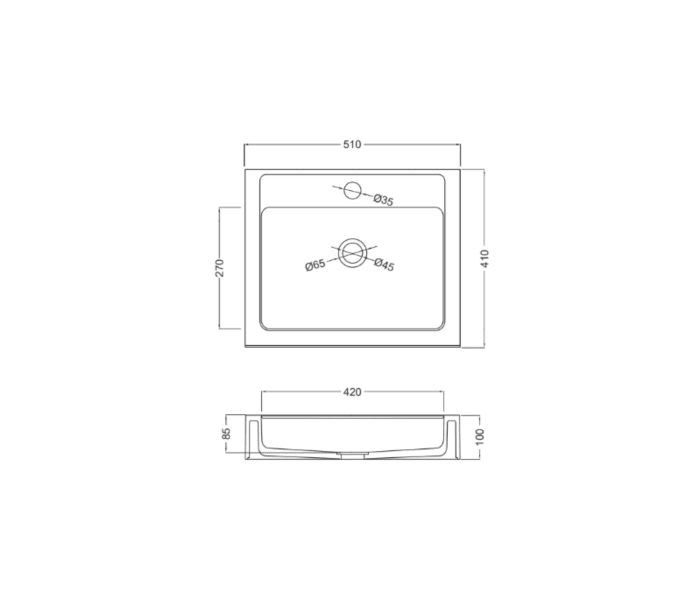 Lavabo encastrado Coycama Zafiro Croquis 1