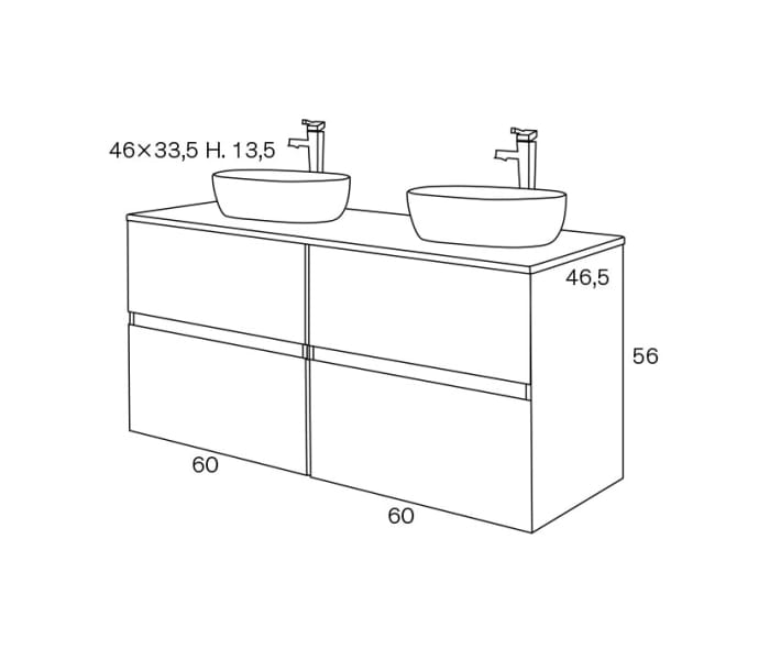 Conjunto mueble de baño con lavabo sobre encimera Sanchís Glass Line Croquis 5