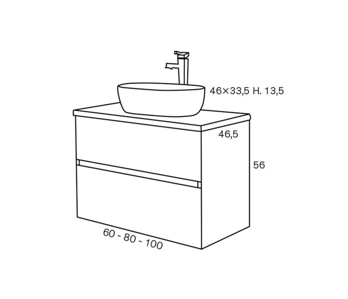 Conjunto mueble de baño con lavabo sobre encimera Sanchís Glass Line Croquis 4