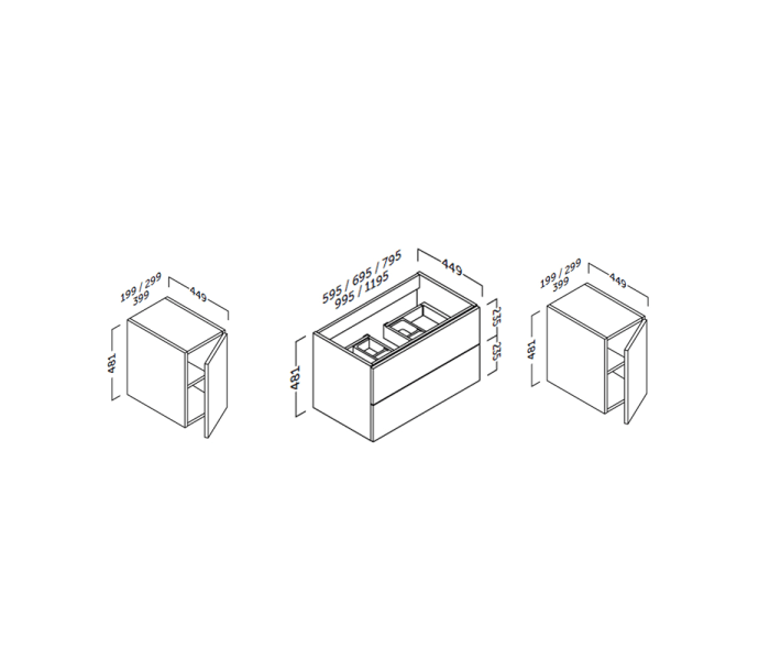 Mueble de baño con encimera de madera Coycama Landes Croquis 6