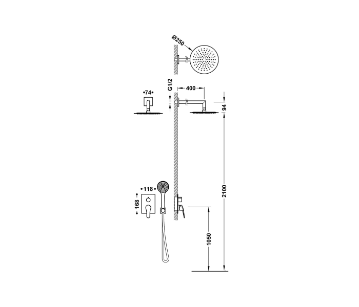 Conjunto de ducha y baño empotrado Tres Base Plus Croquis 2