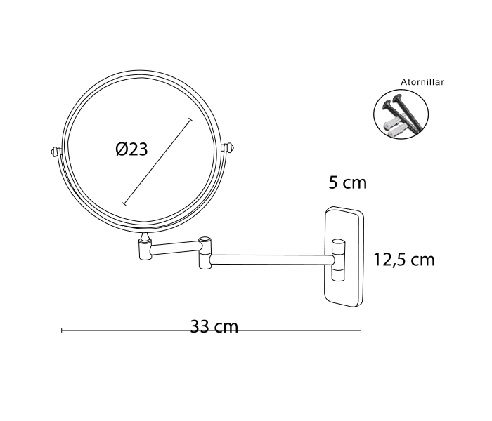 Espejo aumento x5 Bruntec circular Croquis 3