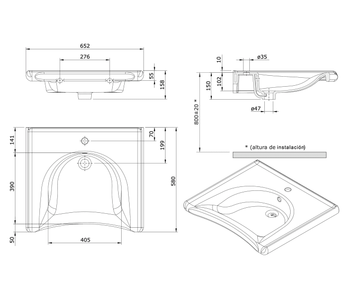 Lavabo suspendido Unisan New Wccare PMR Croquis 2