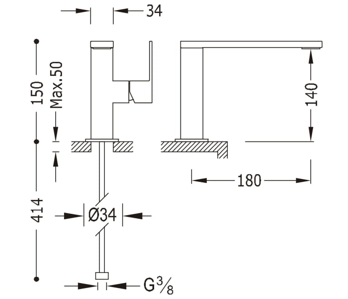 Grifo de lavabo Tres Cuadro Croquis 1