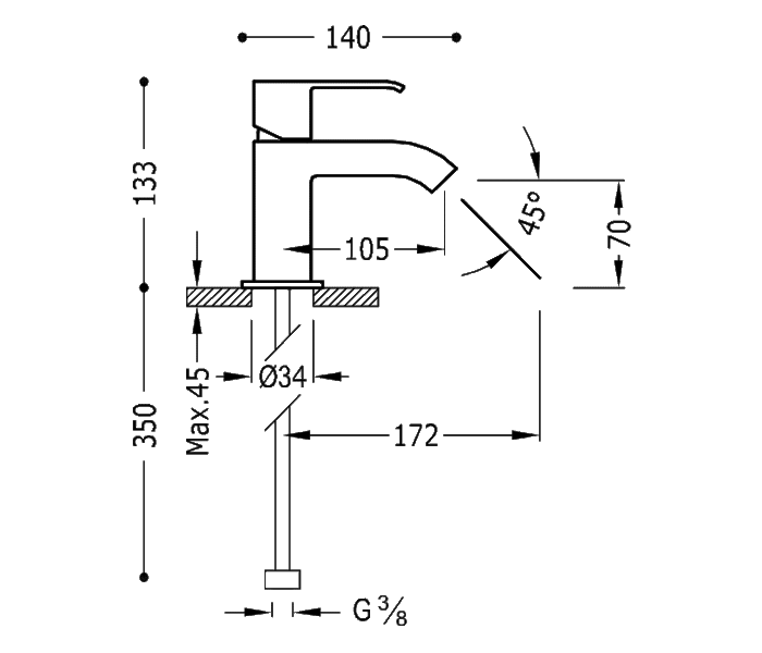 Grifo de lavabo Tres Cuadro Croquis 1