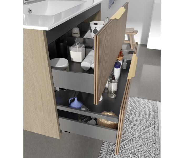 Mueble de baño con encimera de madera hidrófuga Torvisco Ávalon Detalle 1