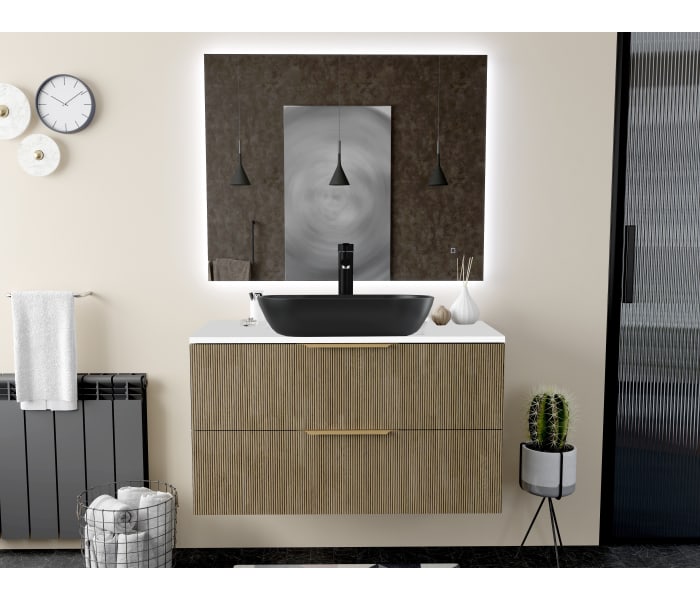 Mueble de baño con encimera de madera hidrófuga Torvisco Ávalon Principal 0