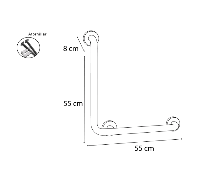 Asidero angular L PMR Bruntec 108 Croquis 1