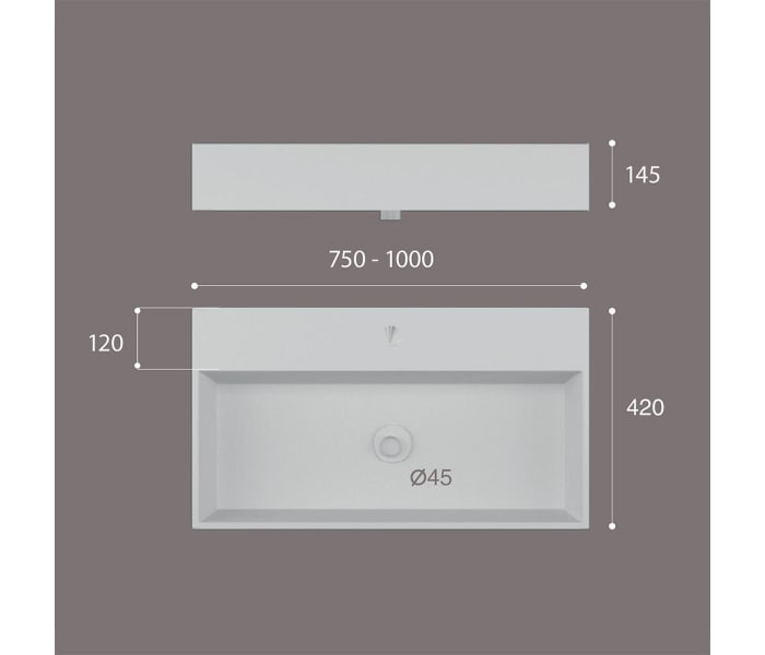 Lavabo suspendido fondo reducido Art and Bath Gemini Croquis 1