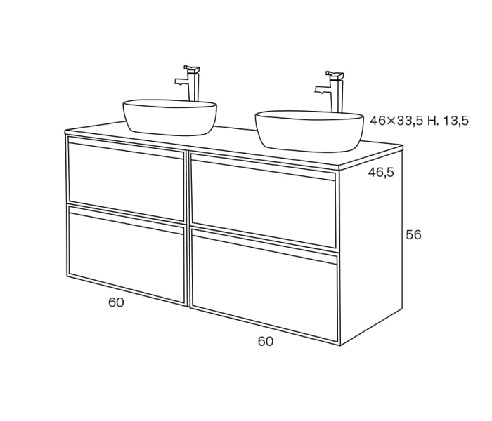 Conjunto mueble de baño con encimera de madera Sanchís Zama Croquis 2