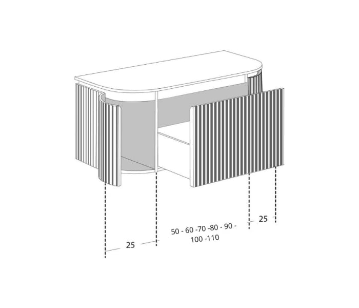 Mueble de baño madera varias medidas, maciza de fresno con encimera de madera Bruntec Neo Curve Croquis 3