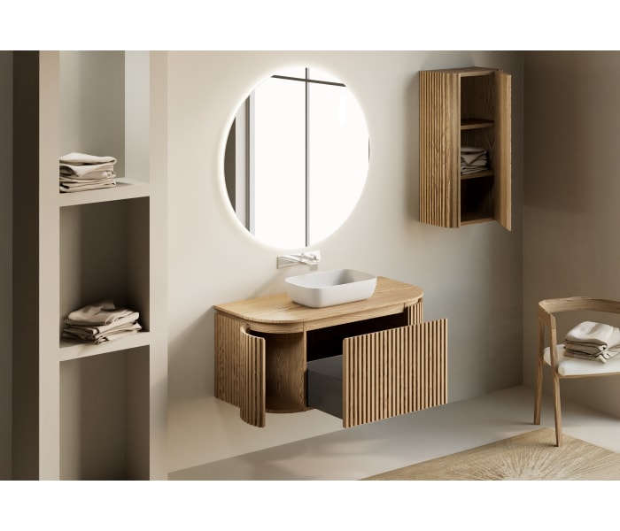 Mueble de baño madera maciza de fresno con encimera de madera Bruntec Neo Curve Detalle 1