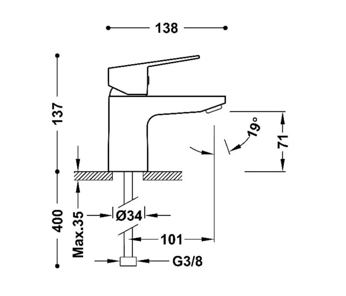 Grifo de lavabo Tres Base Croquis 1